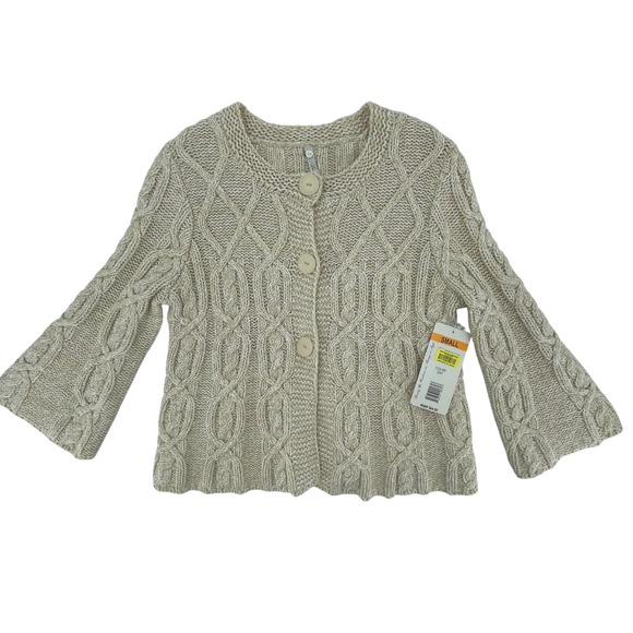 Leo & Nicole Sweaters - NWT Womens Cable Knit Cropped Cardigan Sweater Sz Small Oat Beige Chunky Neutral
